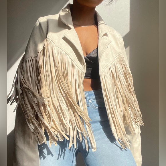 Altar'd State Jackets & Blazers - Altar'd State Cream Fringe Leather Jacket
